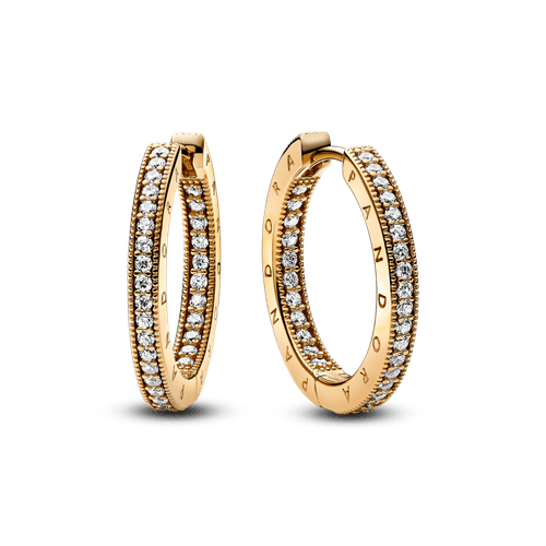 Pendientes de Aro Logo y Pavé Pandora Signature Recubrimiento en Oro de 14k