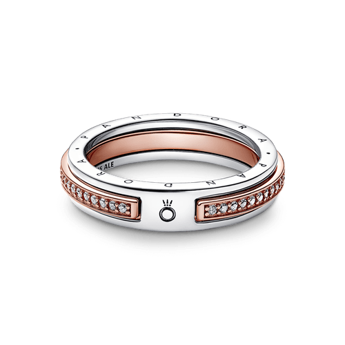 Anillo Logo y Pavé en Dos Tonos Pandora Signature Recubrimiento en Oro Rosa de 14k | Pandora Plata Esterlina
