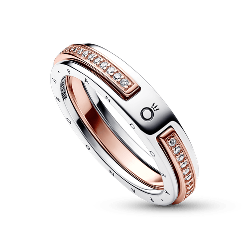 Anillo Logo y Pavé en Dos Tonos Pandora Signature Recubrimiento en Oro Rosa de 14k | Pandora Plata Esterlina