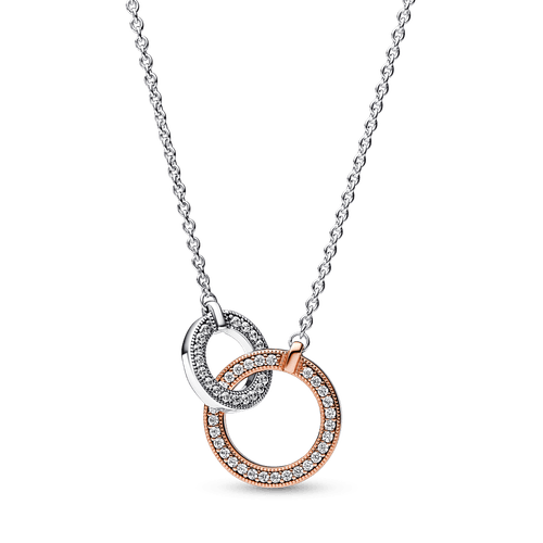 Collar Círculos Entrelazados en Dos Tonos Pandora Signature Recubrimiento en Oro Rosa de 14k | Pandora Plata Esterlina