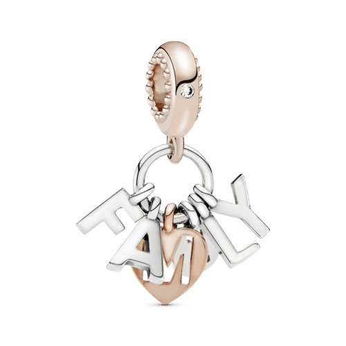 Charm Colgante Colgante Familia Recubrimiento en Oro Rosa de 14k