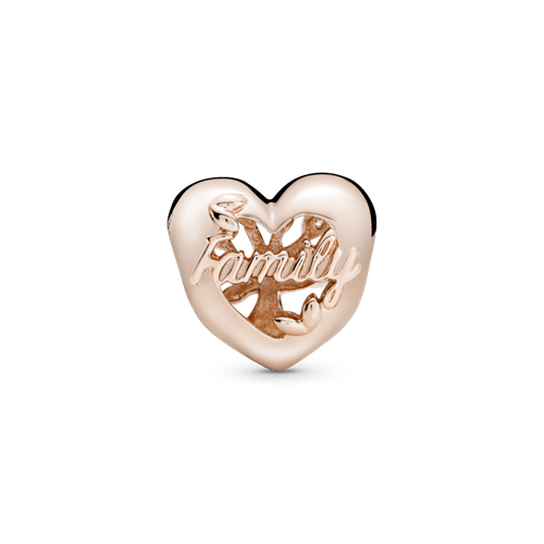 Charm corazón calado Árbol de familia Recubrimiento en Oro Rosa de 14k