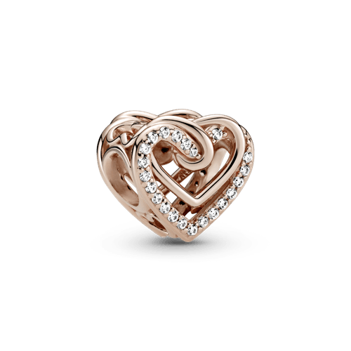 Charm Corazones entrelazados resplandecientes Recubrimiento en Oro Rosa de 14k