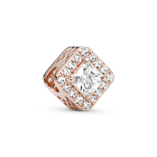 Charm cuadrado con halo brillante Recubrimiento en Oro Rosa de 14k