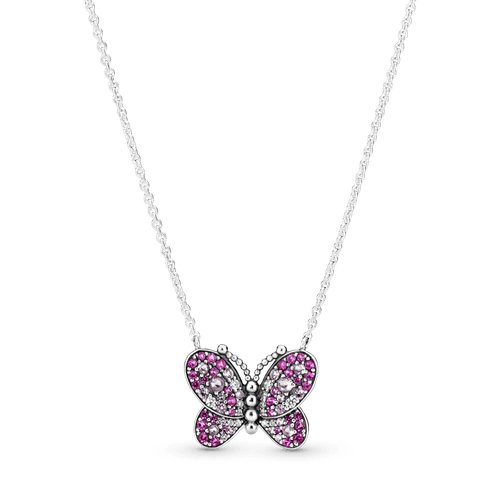 Collar Mariposa De Pavé Rosa Silver