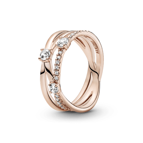 Anillo Banda Triple Resplandeciente Recubrimiento en Oro Rosa de 14k