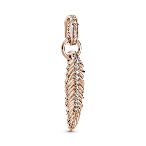 Charm Colgante Pluma Reluciente Recubrimiento en Oro Rosa de 14k