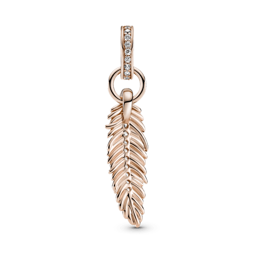 Charm Colgante Pluma Reluciente Recubrimiento en Oro Rosa de 14k
