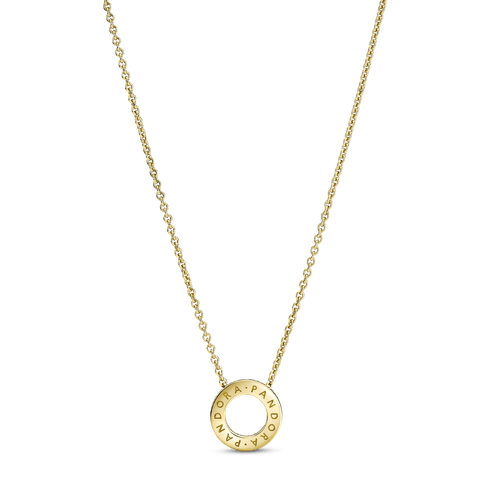 Collar Cadena Círculo De Pavé Con Logotipo Pandora Recubrimiento en Oro de 14k