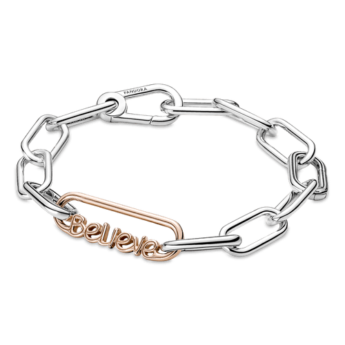 Eslabón De Estilo Con La Palabra Cree Recubrimiento en Oro Rosa De 14K Pandora Me