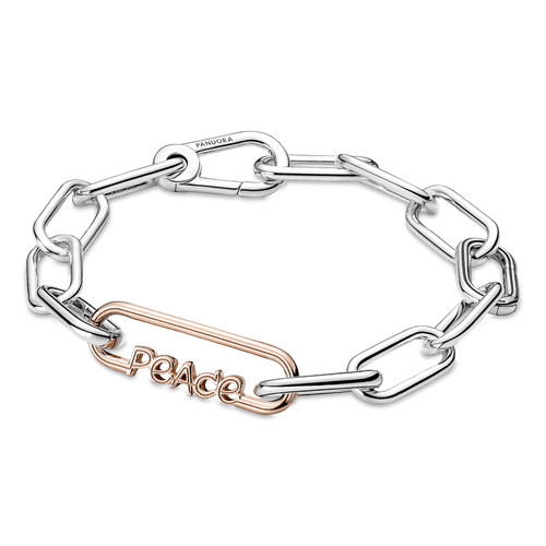 Eslabón De Estilo Con La Palabra Paz Recubrimiento en Oro Rosa De 14K Pandora Me