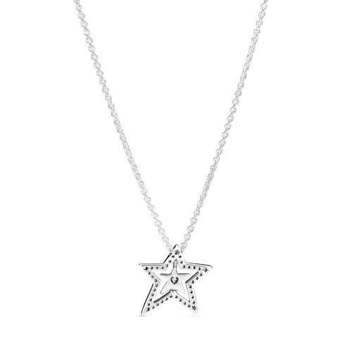 Collar En Plata De Ley Estrella Asimetrica En Pave