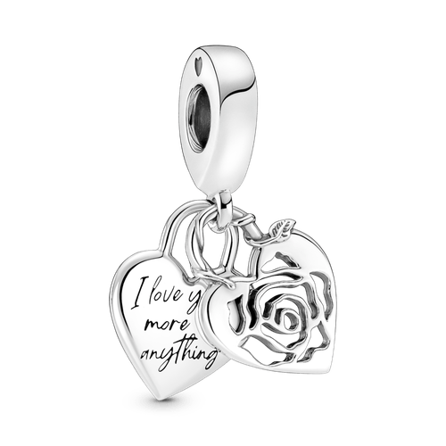 Charm Colgante Candado Del Corazón Con Rosa