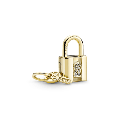 Charm Colgante Candado Y Llave Recubrimiento En Oro 14k