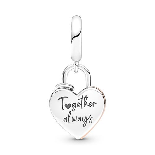 Charm Colgante Doble Candado Del Corazón Recubrimiento En Oro Rosa 14k