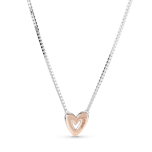 Collar Corazón De Diseño Libre Resplandeciente Recubrimiento En Oro Rosa 14k
