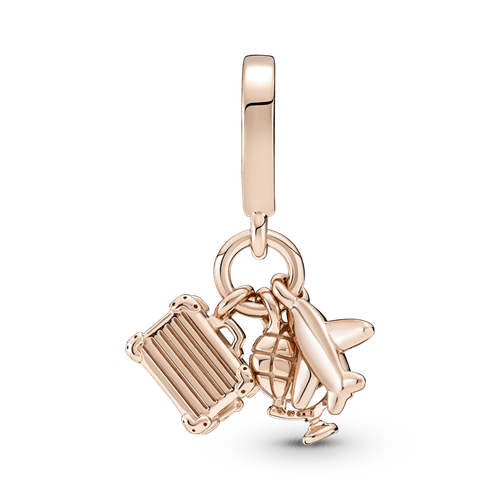 Charm colgante Avión, globo y maleta Recubrimiento en Oro Rosa 14k
