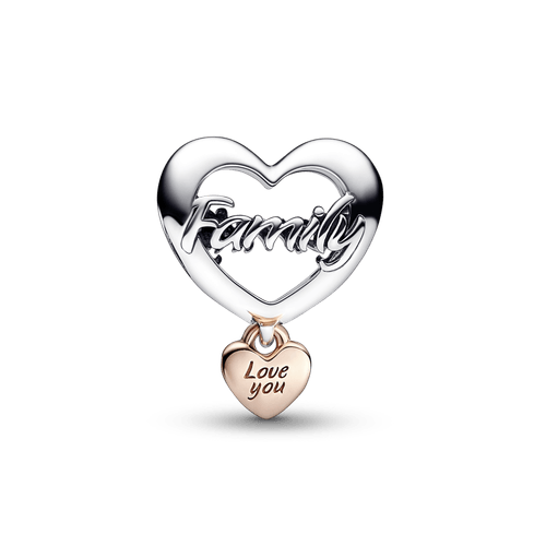 Charm Corazón de familia Te amo Recubrimiento en Oro Rosa de 14k