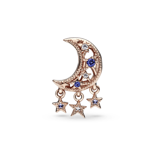 Charm Estrella y luna creciente Recubrimiento en Oro Rosa de 14k