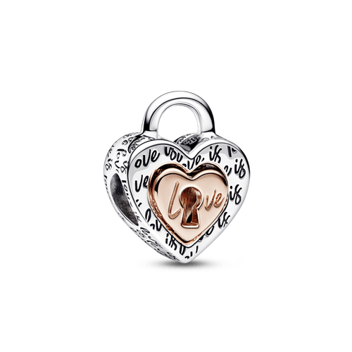 Juego de llavero con charm Corazón dividido de dos tonos con candado