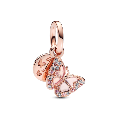 Charm colgante doble Mariposa rosa y cita