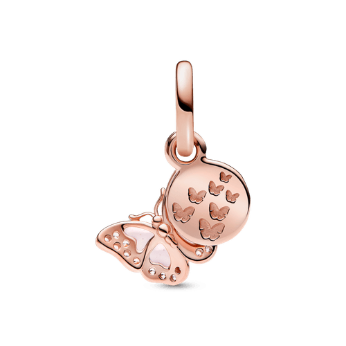 Charm colgante doble Mariposa rosa y cita