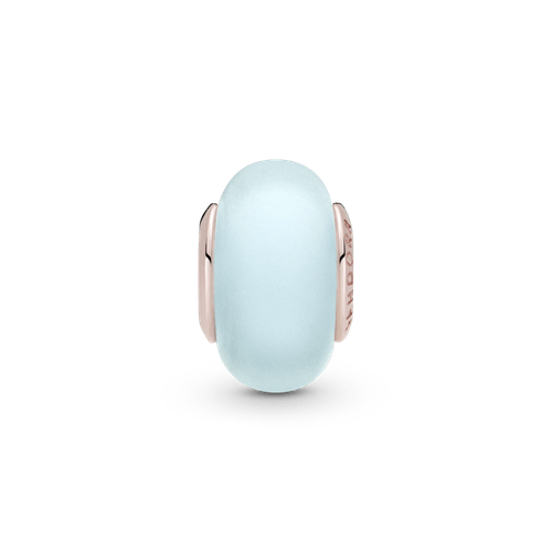 Charm De Cristal Murano Azul Mate Recubrimiento en Oro Rosa de 14k