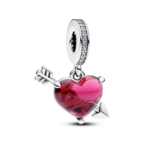 Charm Colgante de Cristal de Murano Corazón Rojo y Flecha