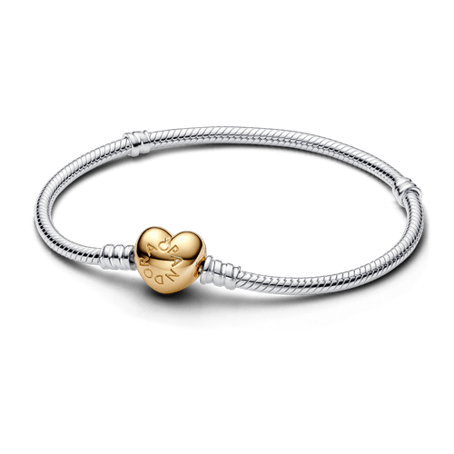 Brazalete Pandora Moments cadena de serpiente con broche de corazón Recubrimiento en Oro de 14k