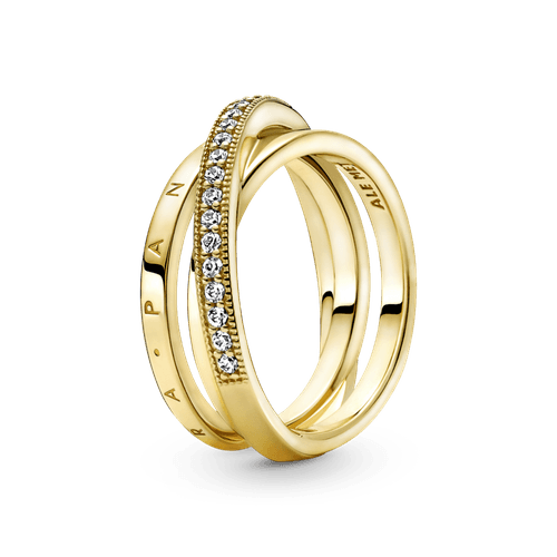 Anillo De Banda Triple Cruzado Con Pavé Recubrimiento en Oro de 14k
