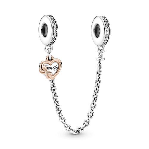 Cadena De Seguridad Corazón De Familia Recubrimiento en Oro Rosa de 14k