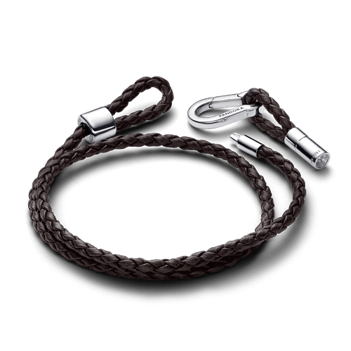 Brazalete Pandora Moments en Cuero Trenzado Doble Marrón