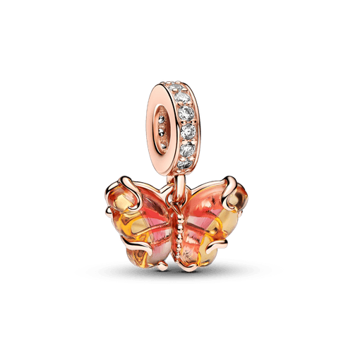 Charm Colgante de Cristal de Murano Rosa y Amarillo Mariposa