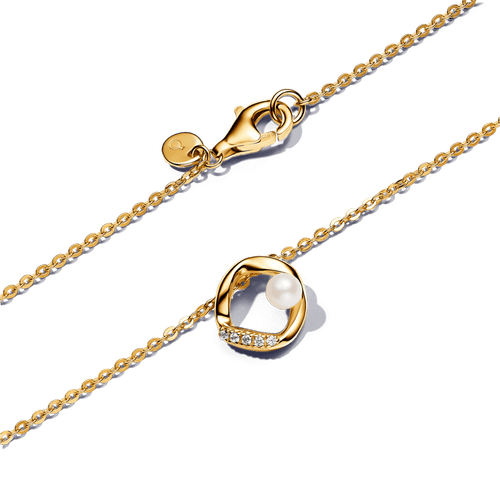 Collar Círculo Forma Orgánica en Pavé y Perla Cultivada de Agua Dulce Oro