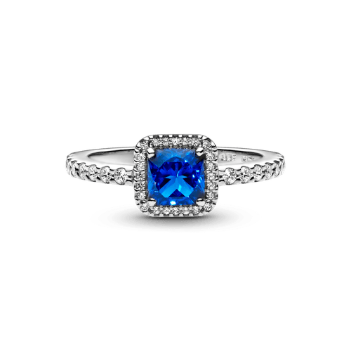Anillo Cuadrado Azul Con Halo