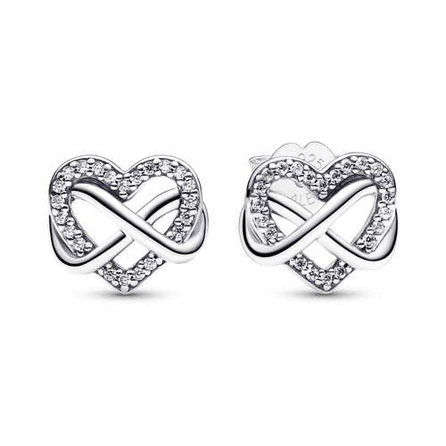 Aros de Botón Corazón Infinito Brillante Plateado