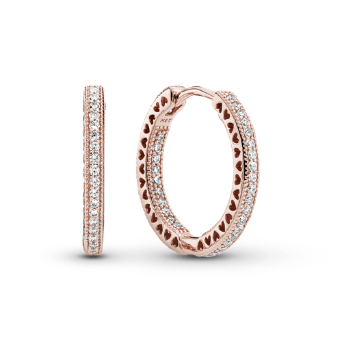 Argollas Brillo y corazones Recubrimiento en Oro Rosa de 14k