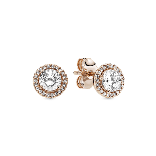 Aros de botón Halo redondo brillante Recubrimiento en Oro Rosa de 14k