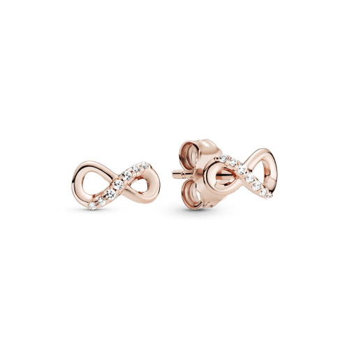 Aros de botón infinito reluciente Recubrimiento en Oro Rosa de 14k