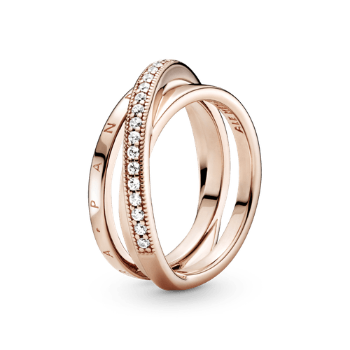 Anillo de banda triple cruzado Recubrimiento en Oro Rosa de 14k