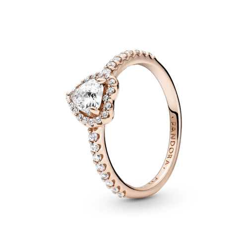 Anillo De Corazón Elevado Brillante Recubrimiento en Oro Rosa de 14k