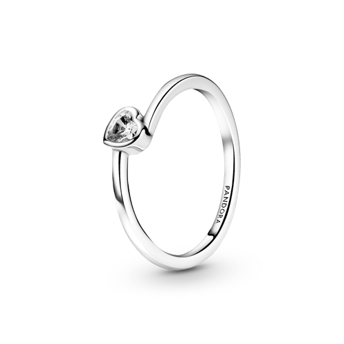 Anillo solitario Corazón inclinado transparente