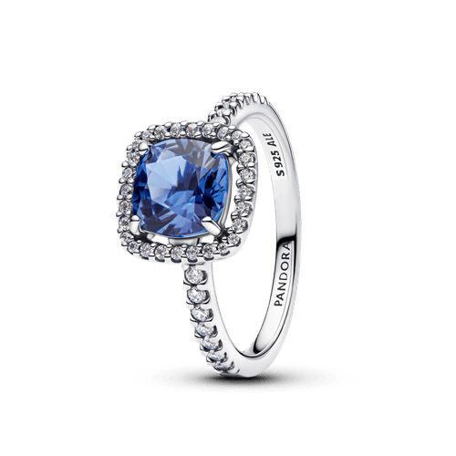 Anillo Declaración Halo Cuadrado Azul Brillante
