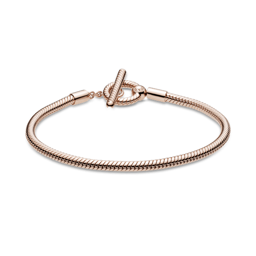 Brazalete cadena de serpiente con barra T Recubrimiento en Oro Rosa de 14k Pandora Moments