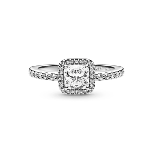 Anillo Cuadrado Con Halo Brillante Plata