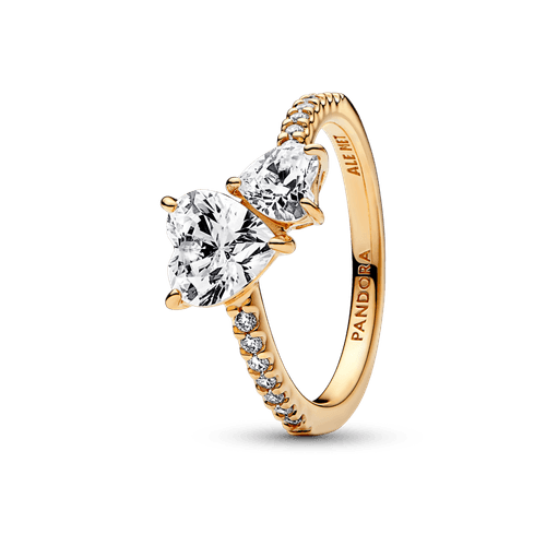 Anillo reluciente Corazón doble Recubrimiento en Oro de 14k