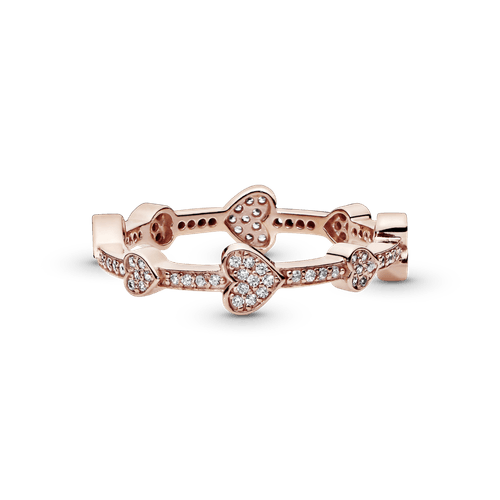 Anillo Banda De Corazones De Pavé Recubrimiento en Oro Rosa de 14k