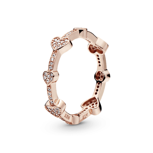 Anillo Banda De Corazones De Pavé Recubrimiento en Oro Rosa de 14k