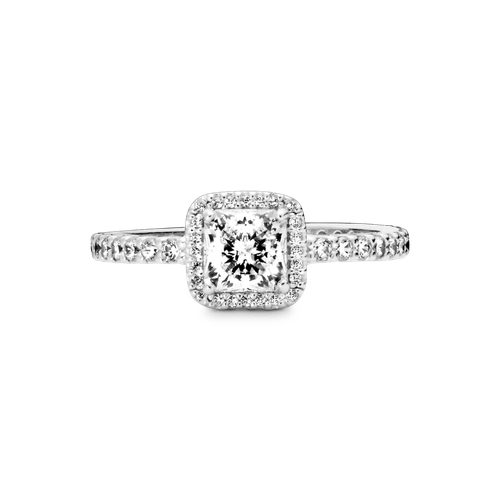 Anillo Cuadrado Con Halo Brillante Atemporal