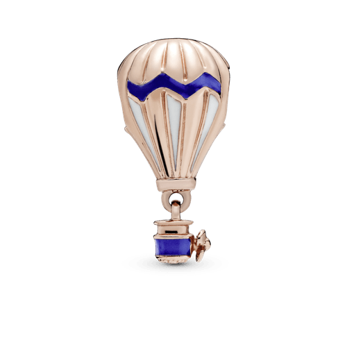 Charm de viaje Globo aerostático azul Recubrimiento en Oro Rosa de 14k